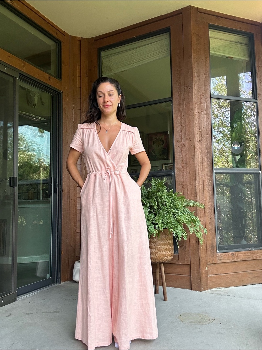 Christy Dawn Peach Pink Linen Jumpsuit